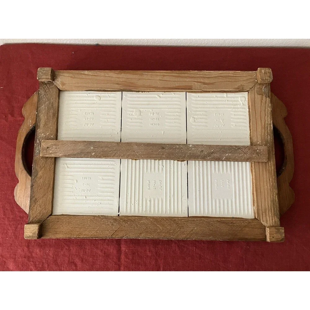 Vintage '70s Dal-Tile Carved Wooden Serving Tray with Ceramic Fruit Tiles Trivet